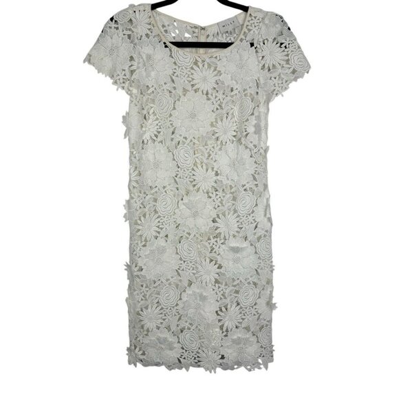 Milly 3D White Floral Embroidered Short Sleeve Cocktail Mini Dress - Picture 1 of 11